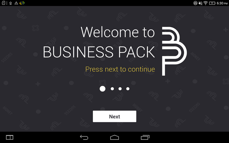 Android aplikacijos „Business Pack“ dizainas